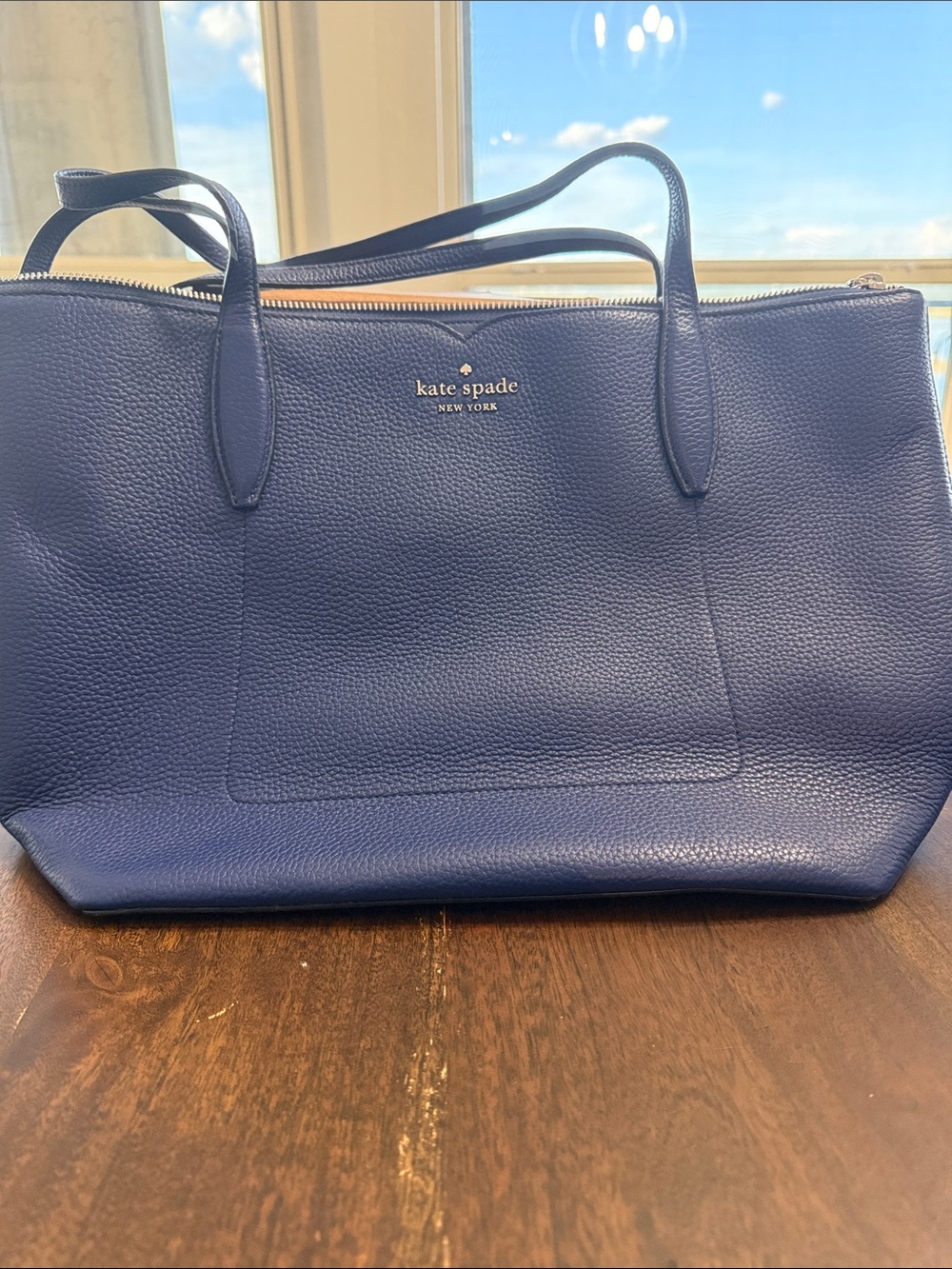 kate spade Navy Pebbled Leather Tote with Zip-Top